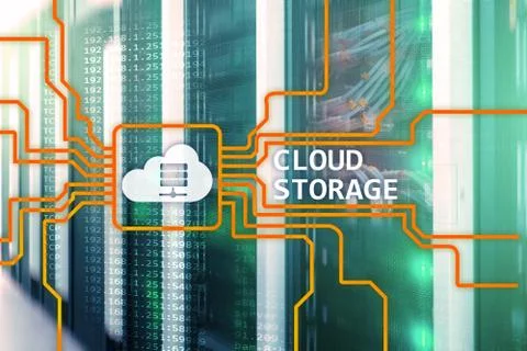 Cloud data storage concept on server room background. Stock Photos