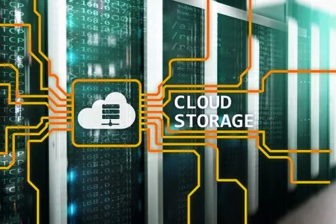Cloud data storage concept on server room background. Stock Photos