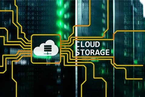 Cloud data storage concept on server room background. Stock Photos
