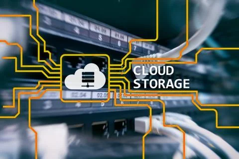 Cloud data storage concept on server room background. Stock Photos