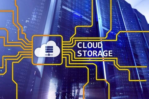 Cloud data storage concept on server room background. Stock Photos