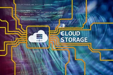 Cloud data storage concept on server room background. Stock Photos