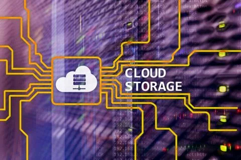 Cloud data storage concept on server room background. Stock Photos
