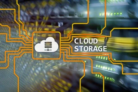 Cloud data storage concept on server room background. Stock Photos
