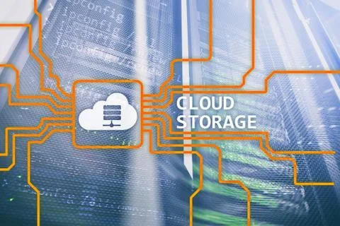 Cloud data storage concept on server room background. Foto stock
