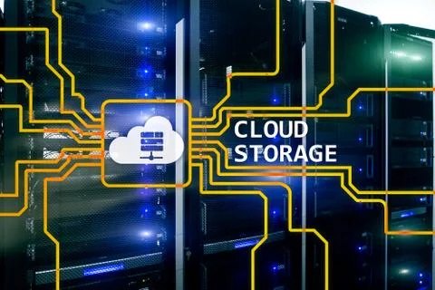 Cloud data storage concept on server room background. Stock Photos
