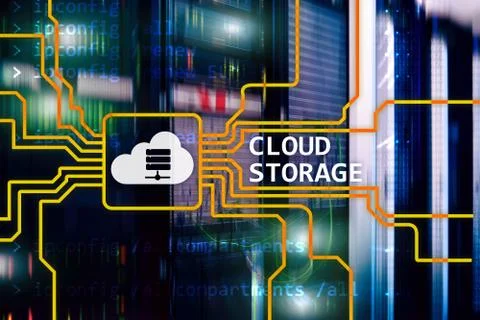 Cloud data storage concept on server room background. Stock Photos