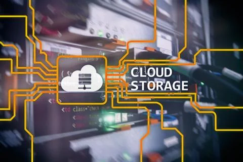 Cloud data storage concept on server room background. Stock Photos