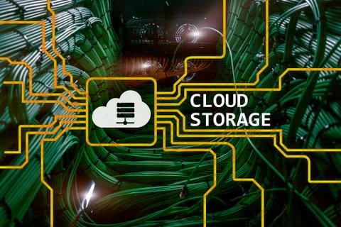 Cloud data storage concept on server room background. Stock Photos