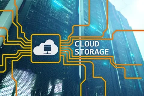 Cloud data storage concept on server room background. Stock Photos