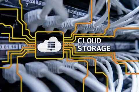 Cloud data storage concept on server room background. Stock Photos