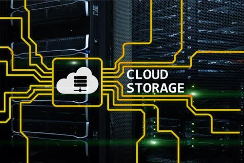 Cloud data storage concept on server room background. Stock Photos