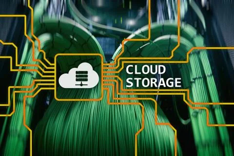 Cloud data storage concept on server room background. 스톡 사진