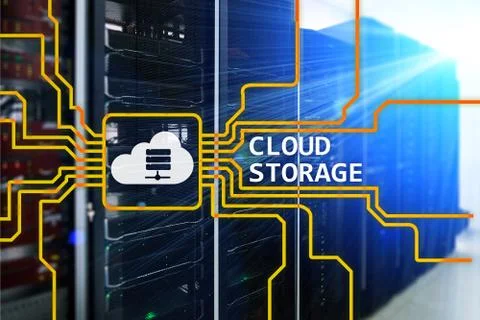 Cloud data storage concept on server room background. Stock Photos