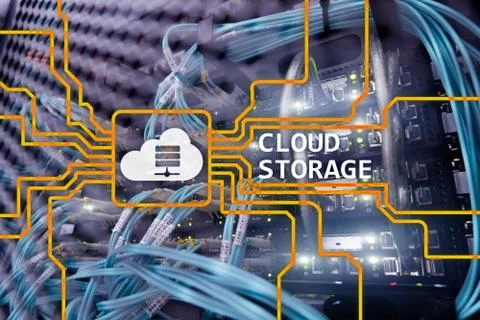 Cloud data storage concept on server room background. Stock Photos