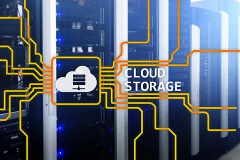 Cloud data storage concept on server room background. Stock Photos