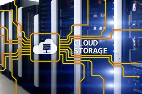 Cloud data storage concept on server room background. Stock Photos