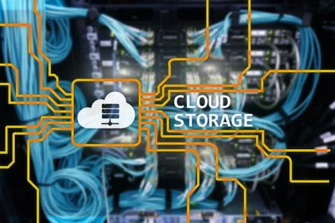 Cloud data storage concept on server room background. Stock Photos