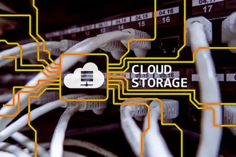 Cloud data storage concept on server room background. Stock Photos