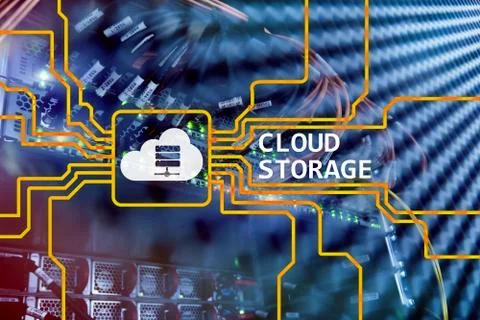 Cloud data storage concept on server room background. Stock Photos