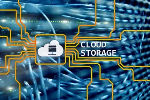 Cloud data storage concept on server room background Stock Photos
