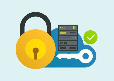 Cloud Data Storage, Encryption, Secure Server Management and Safety Minimal.. Stock Illustration