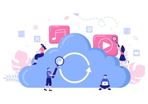 Cloud Data Storage Hosting Research Illustration For Information Database Sta イラスト素材