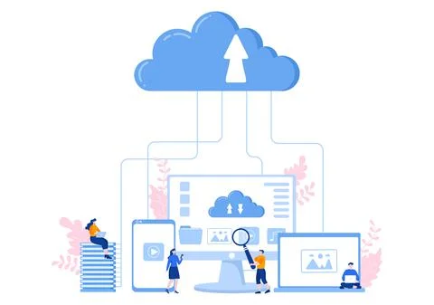 Cloud Data Storage Hosting Research Illustration For Information Database Sta イラスト素材