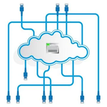 Cloud data storage. Mirroring. Worldwide network. Stock Illustration