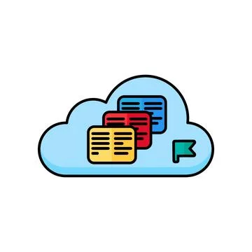Cloud data storage multiple documents blue outline icon Stock Illustration