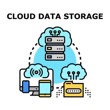 Cloud data storage network accessing data across devices Stock Illustration