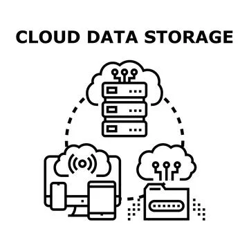 Cloud data storage network accessing data across devices Illustrazione stock