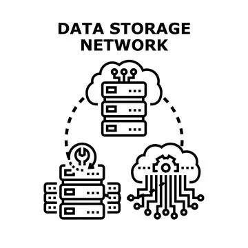 Cloud data storage network creating digital solutions 库存插图