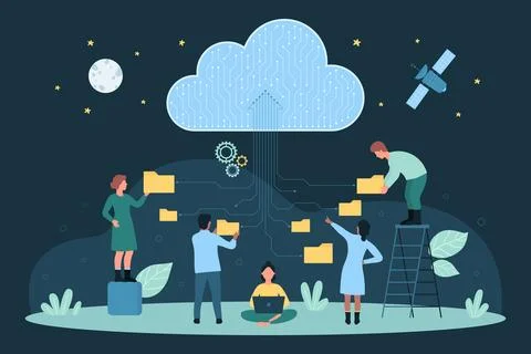 Cloud data storage, network technology dark concept illustration. イラスト素材