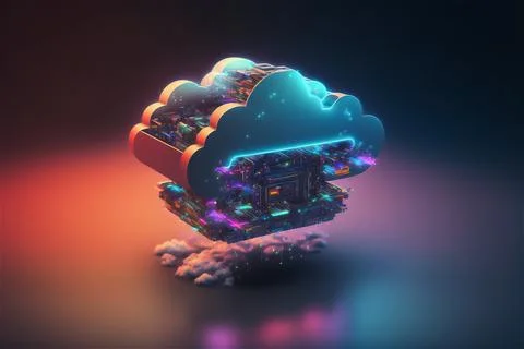 Cloud data storage rack concept in glass cube. Cloudscape digital metaverse Stock Illustration