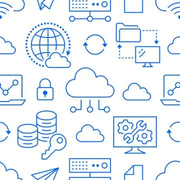 Cloud data storage seamless pattern with line icons. Database background Stock Illustration