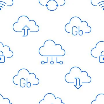 Cloud data storage seamless pattern with line icons. Database background Stock Illustration