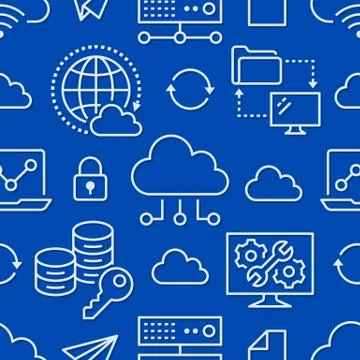 Cloud data storage seamless pattern with line icons. Database background Stock Illustration