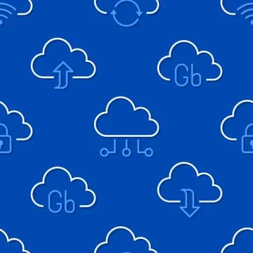 Cloud data storage seamless pattern with line icons. Database background Stock Illustration