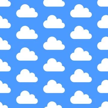 Cloud data storage seamless pattern with icons. Blue background with white Stock Illustration