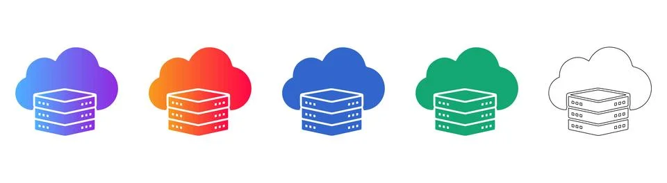 Cloud Data Storage Server Icons Set Illustrazione stock