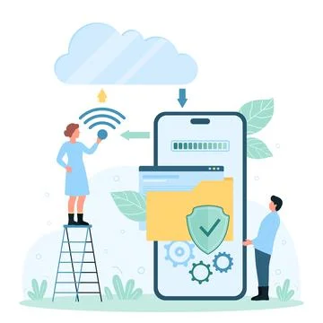 Cloud data storage service for mobile phones, networking infrastructure and tiny Stockillustratie
