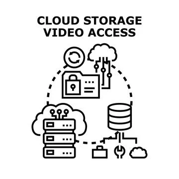 Cloud data storage serving secure video access system Illustrazione stock