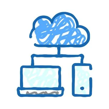 Cloud data storage synchronizing across multiple devices Stock Illustration
