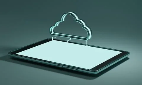 Cloud data storage from tablet. 3d rendering Stock Illustration