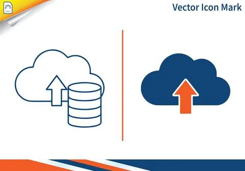 Cloud data storage upload icon with database cylinder sign. Illustrazione stock