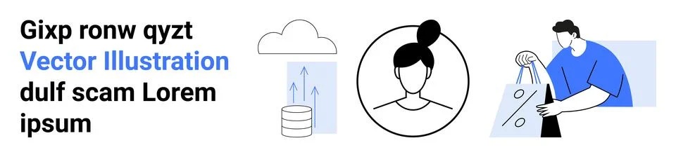 Cloud Data Storage, User Identity, and Shopping Concept with Minimalist Line Art Stock Illustration