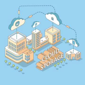 Cloud data storage vector flat isometric illustration Stock Illustration