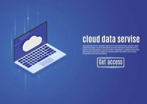 Cloud data storage, web hosting, isometric server vector illustration on a blue Stock Illustration