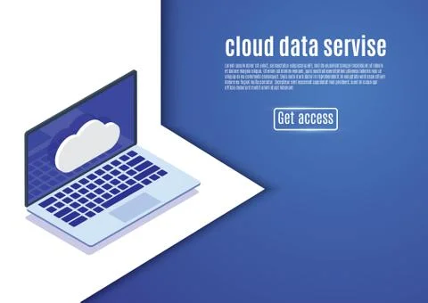 Cloud data storage, web hosting, isometric server vector illustration on a blue 스톡 일러스트